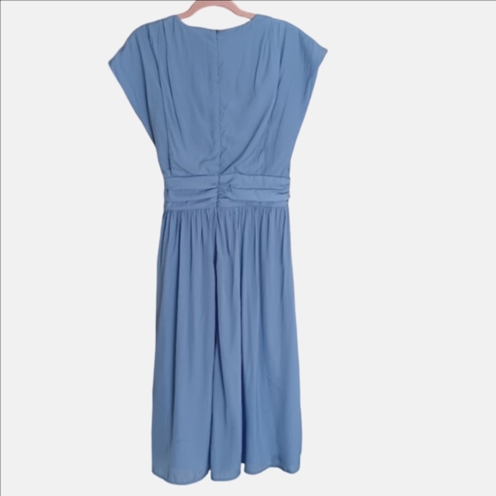 Joie Cornflower Blue V-neck Attatched Sash Tie Waist Cap Sleeve Midi Dress 10 - Picture 7 of 7